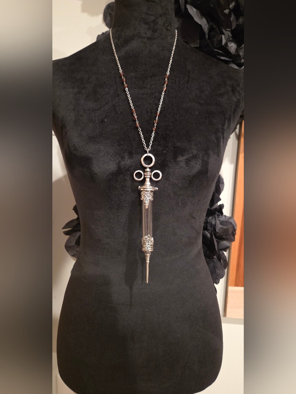 Silver-Tone Filigree Glass Vial Pendant Necklace - Clear